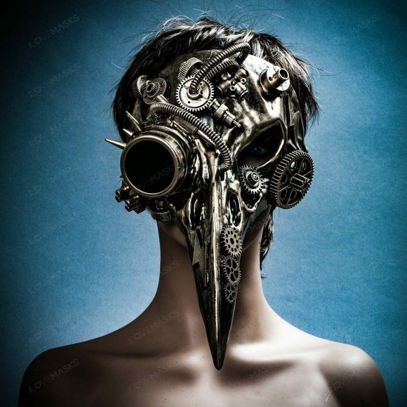 Gold Raven Skull Long Nose Steampunk Party Mask - Picture 2 of 8